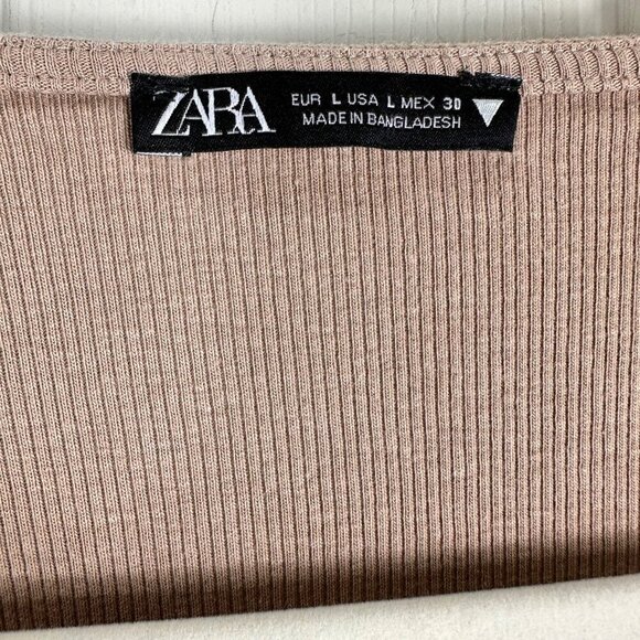 2/$30 Zara Tan Caramel Square Neckline Ribbed Crop Top Long Sleeves Size Large - Picture 11 of 14